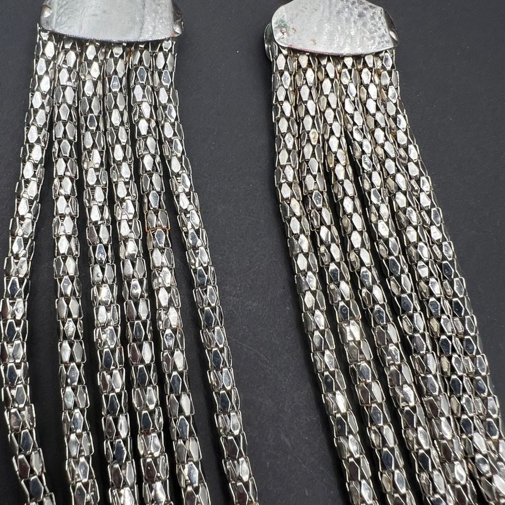 Vintage Silver Tone Multi -Strand Statement Necklace 30” Chain 19” Drop